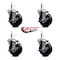 Service Caster 4'' Soft Rubber Wheel Swivel 7/16'' Grip Ring Stem Caster Set with Brake, 4PK SCC-GR20S414-SRS-TLB-716138-4 - alternate 4